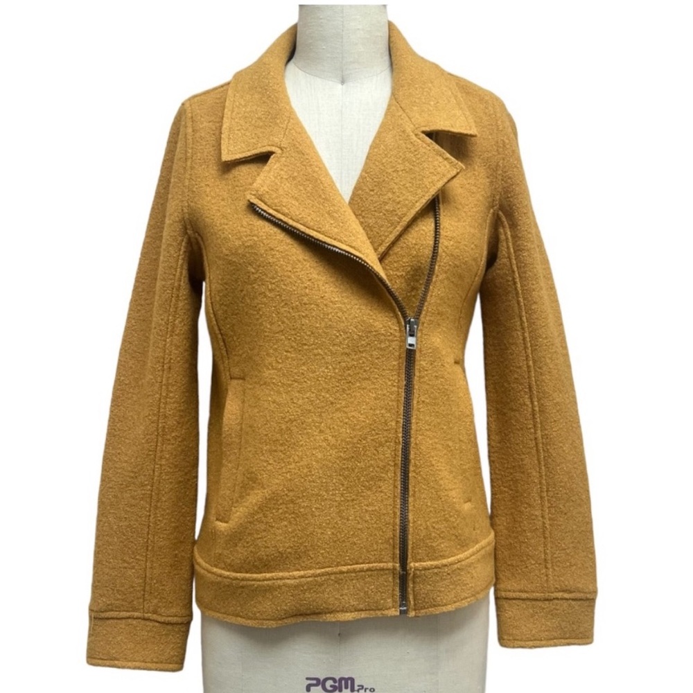 NWT Tahari Mustered Yellow Wool Blend Motorcycle Jacket